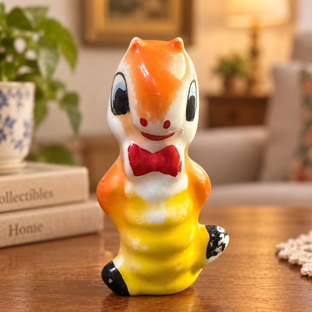 Vintage Arnart Japan Anthropomorphic Inchworm Figurine Kitsch MCM Bow Tie